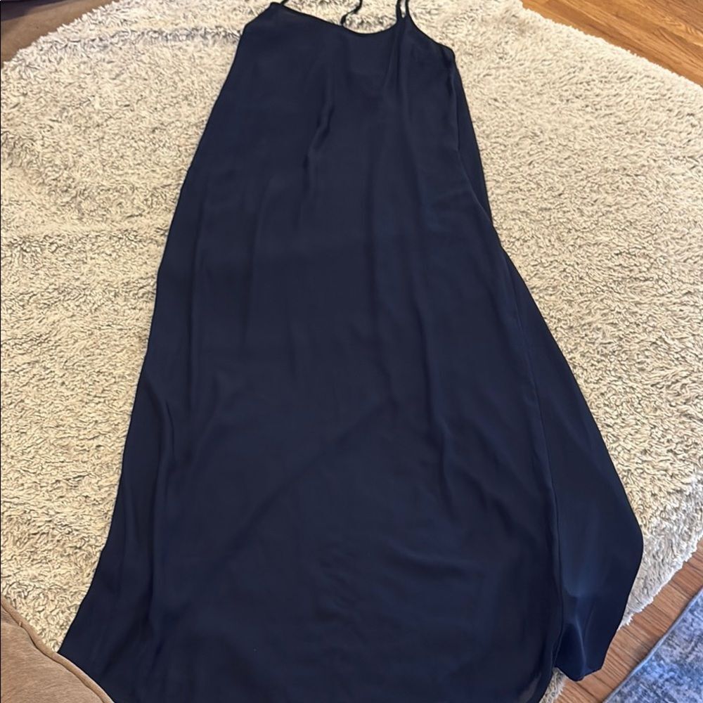 J.Crew Maxi Dress Womens Small Navy Blue Good Adjustable‎ Strap Slip V-Neck Slit